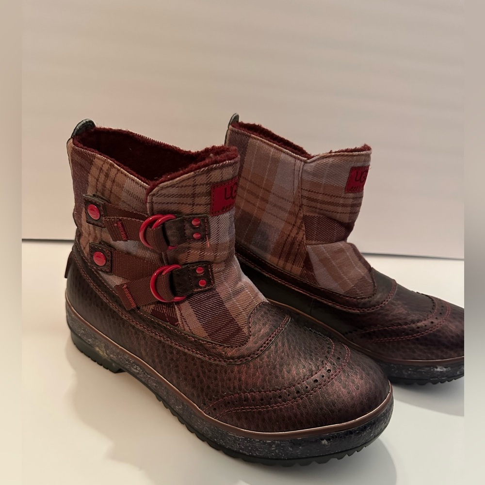 UGG Australia Burgundy Plaid Snow Boots